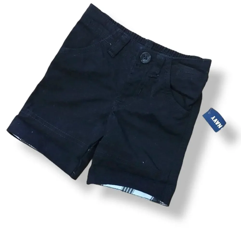 Old‎ Navy Boys Shorts Size 3-6 Months Black White Plaid Cuffed NEW